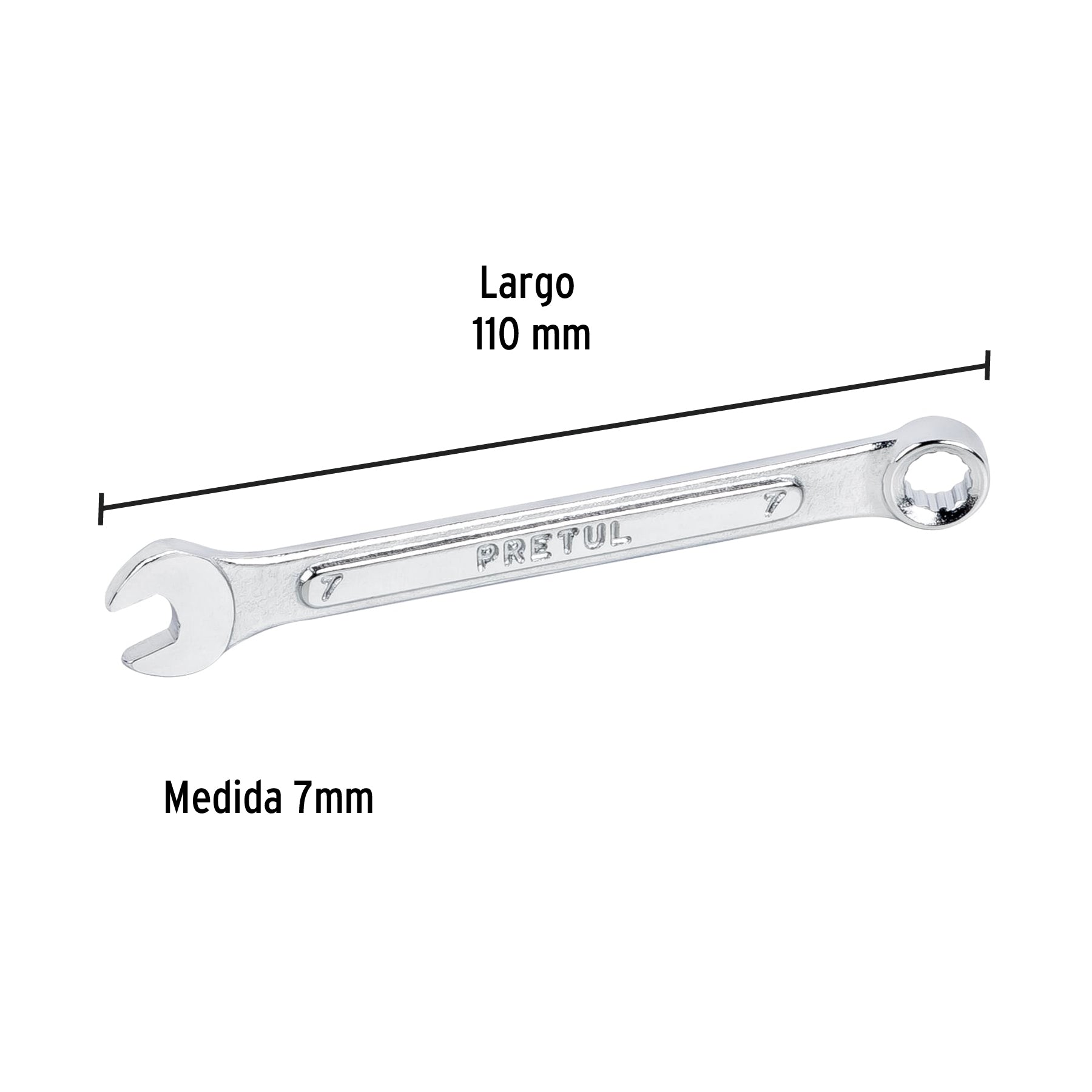 Llave combinada 7 mm x 110 mm de largo, Pretul | LL-2007MP | 21901