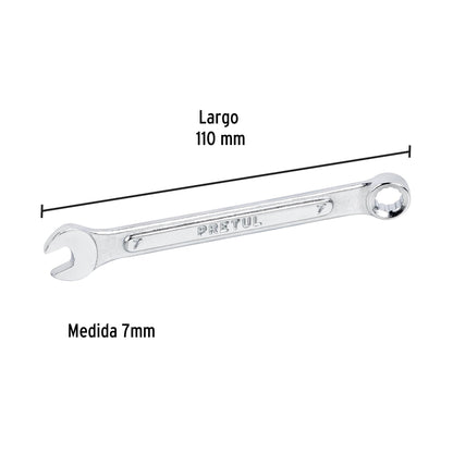 Llave combinada 7 mm x 110 mm de largo, Pretul | LL-2007MP | 21901