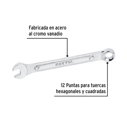 Llave combinada 7 mm x 110 mm de largo, Pretul | LL-2007MP | 21901