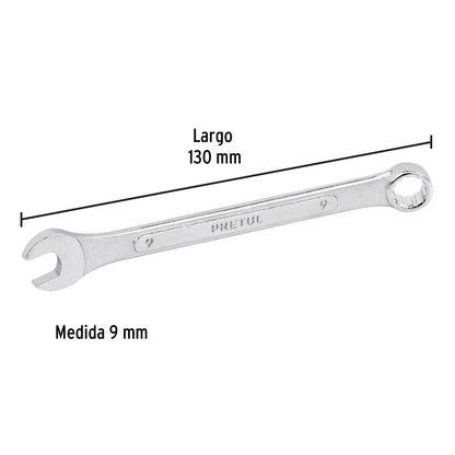 Llave combinada 9 mm x 130 mm de largo, Pretul | LL-2009MP | 21903