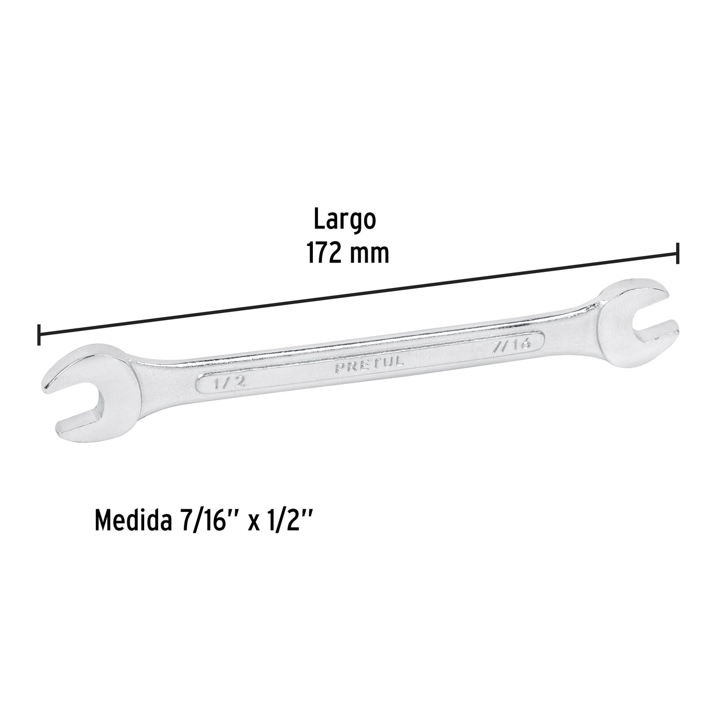 Llave española, 7/16 x 1/2' x 172 mm de largo, PRETUL | LL-3025P | 21953