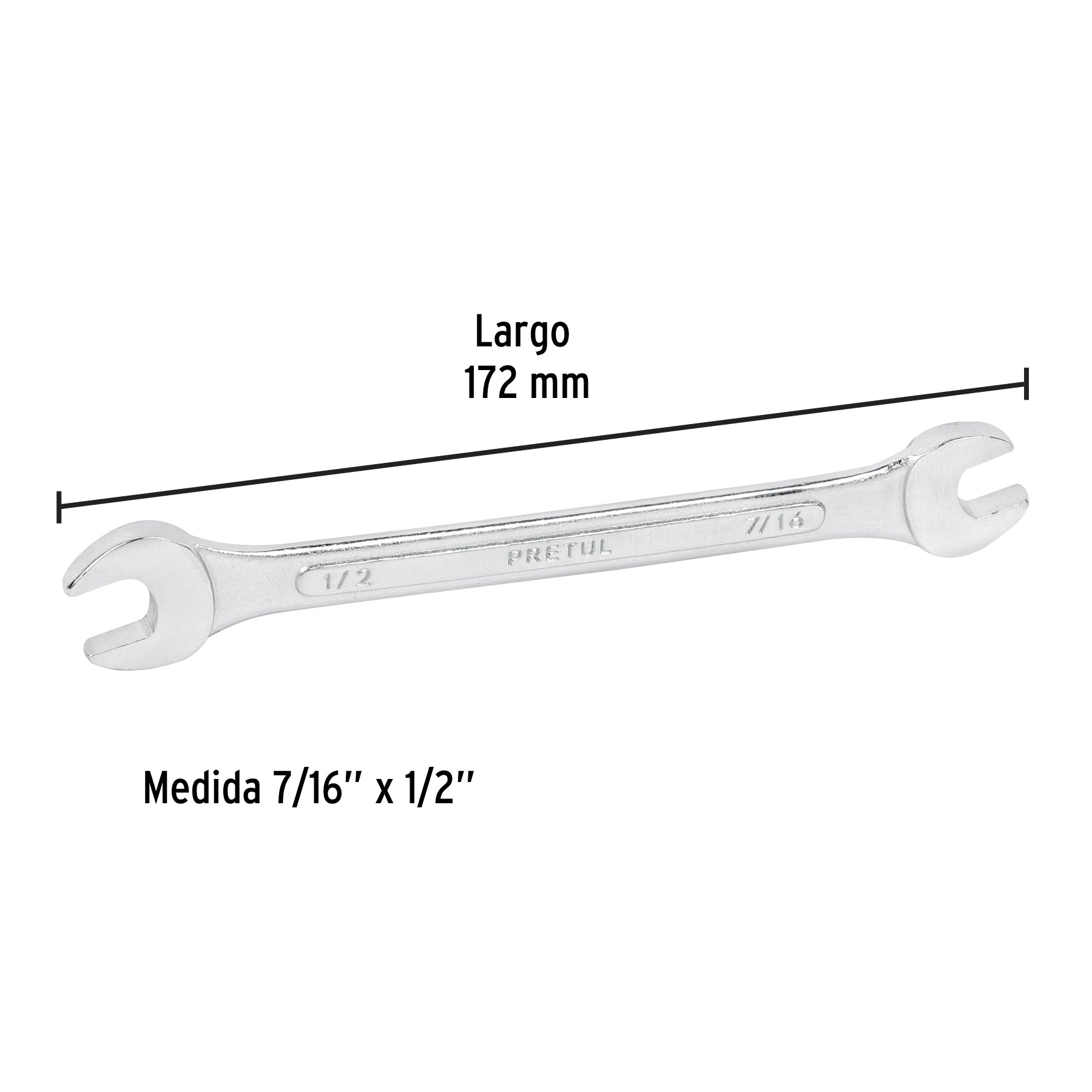 Llave española, 7/16 x 1/2' x 172 mm de largo, PRETUL | LL-3025P | 21953