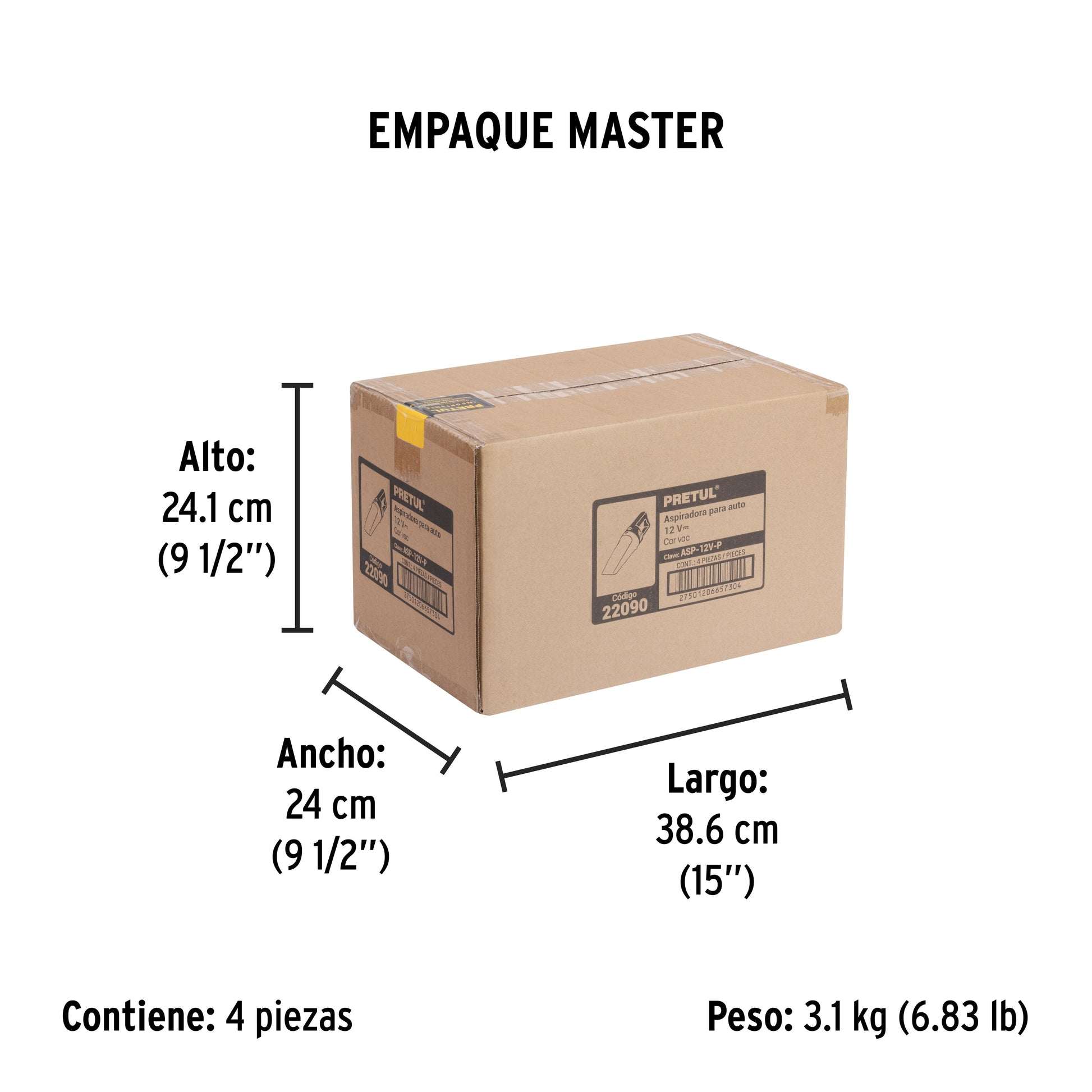 Aspiradora para auto, de 12 volts, Pretul | ASP-12V-P | 22090