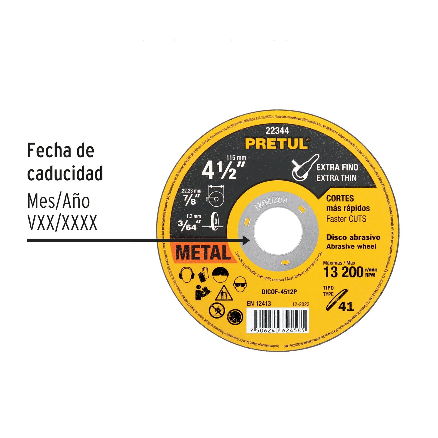 Disco Tipo 41 de 4-1/2' x 1.2 mm corte fino de metal, Pretul | DICOF-4512P | 22344