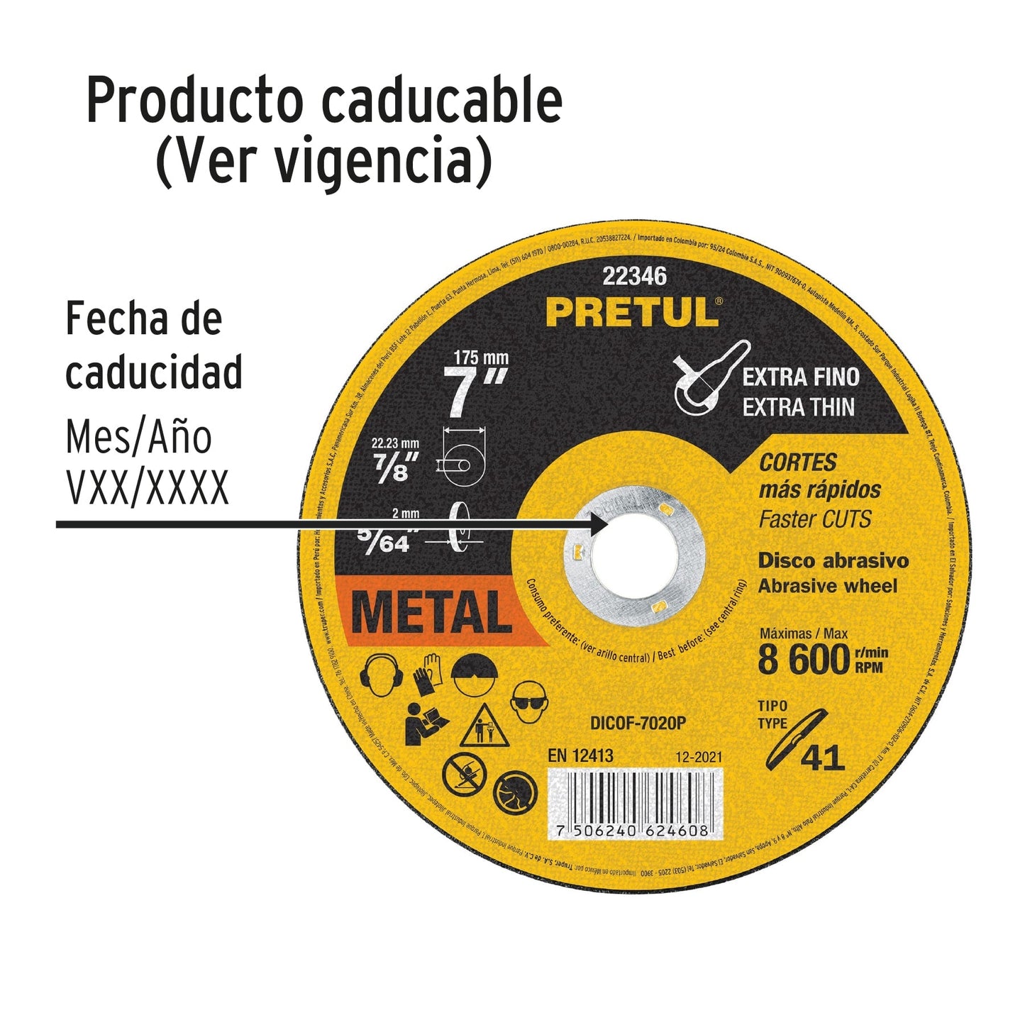 Disco Tipo 41 de 7' x 2 mm corte fino de metal, Pretul | DICOF-7020P | 22346