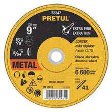 Disco Tipo 41 de 9' x 2 mm corte fino de metal, Pretul | DICOF-9020P | 22347