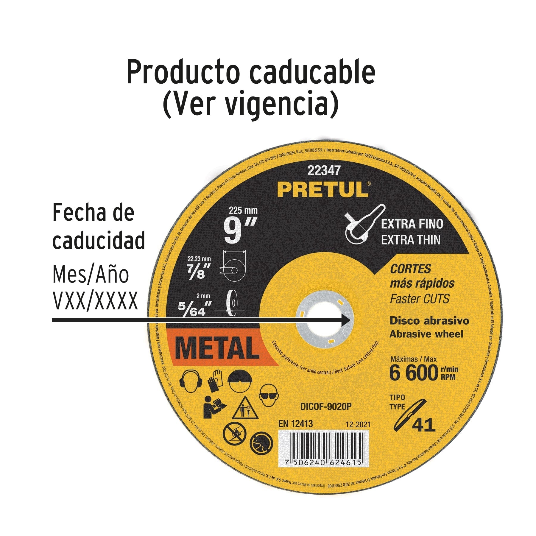 Disco Tipo 41 de 9' x 2 mm corte fino de metal, Pretul | DICOF-9020P | 22347