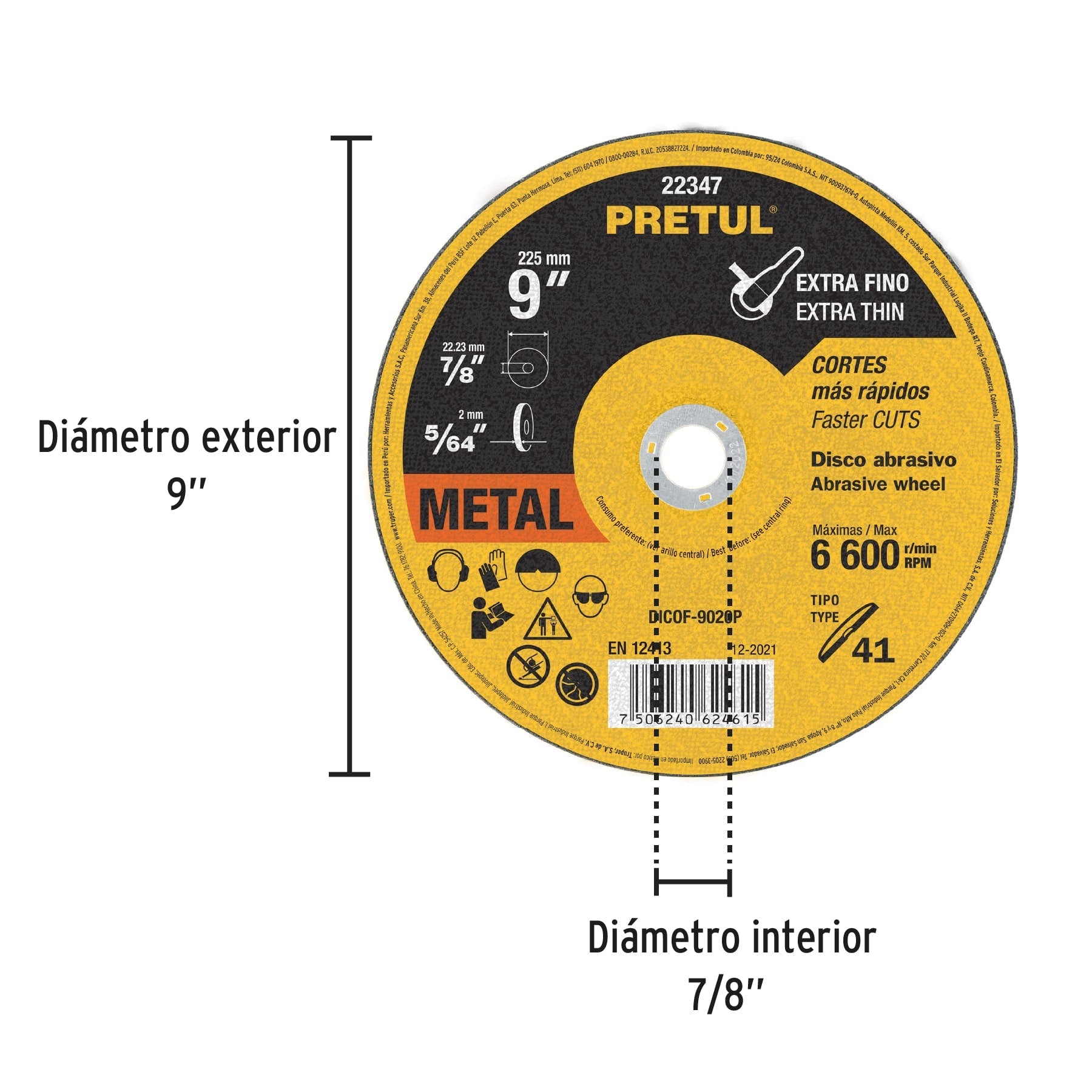 Disco Tipo 41 de 9' x 2 mm corte fino de metal, Pretul | DICOF-9020P | 22347