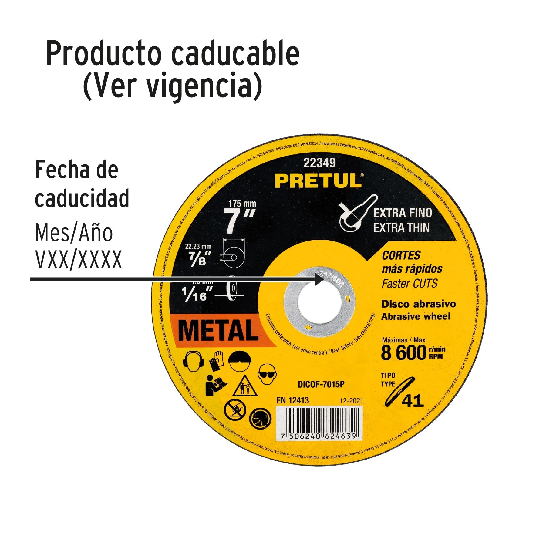 Disco Tipo 41 de 7' x 1.5 mm corte fino de metal, Pretul | DICOF-7015P | 22349