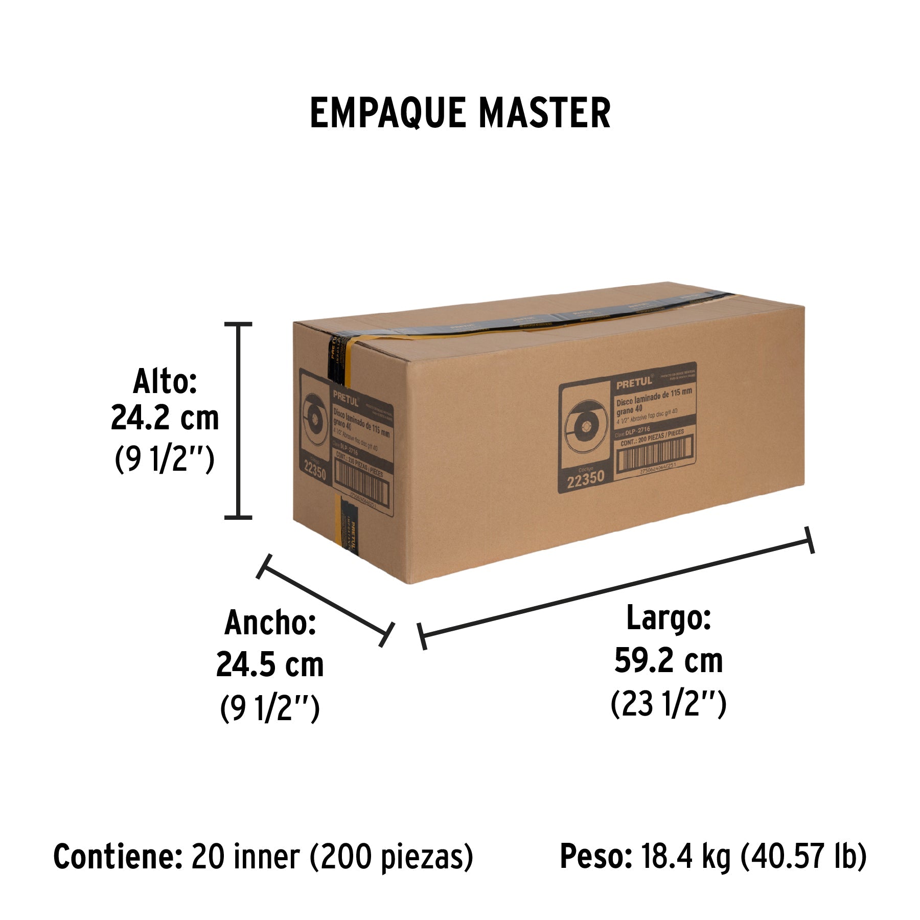 Disco laminado 4-1/2', grano 40 centro 7/8', fibra, PRETUL | DLP-2716 | 22350