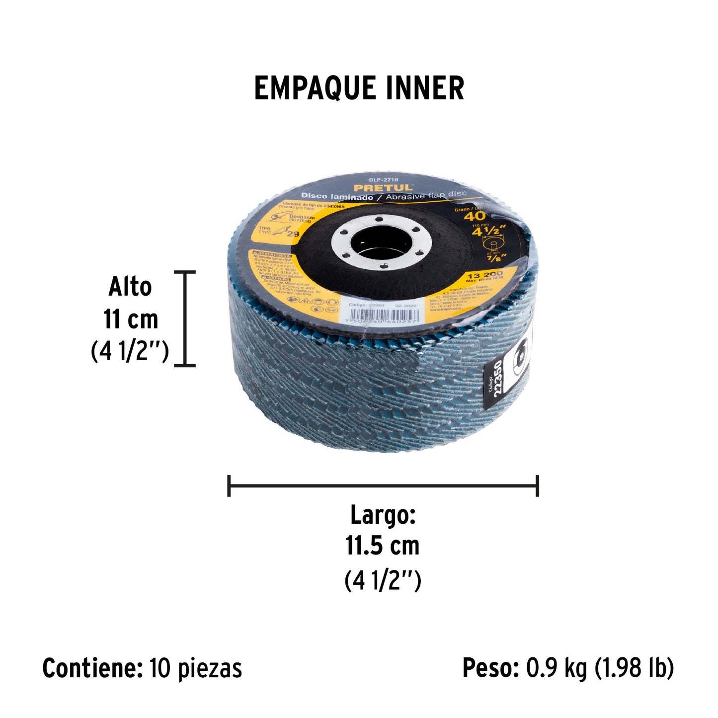 Disco laminado 4-1/2', grano 40 centro 7/8', fibra, PRETUL | DLP-2716 | 22350