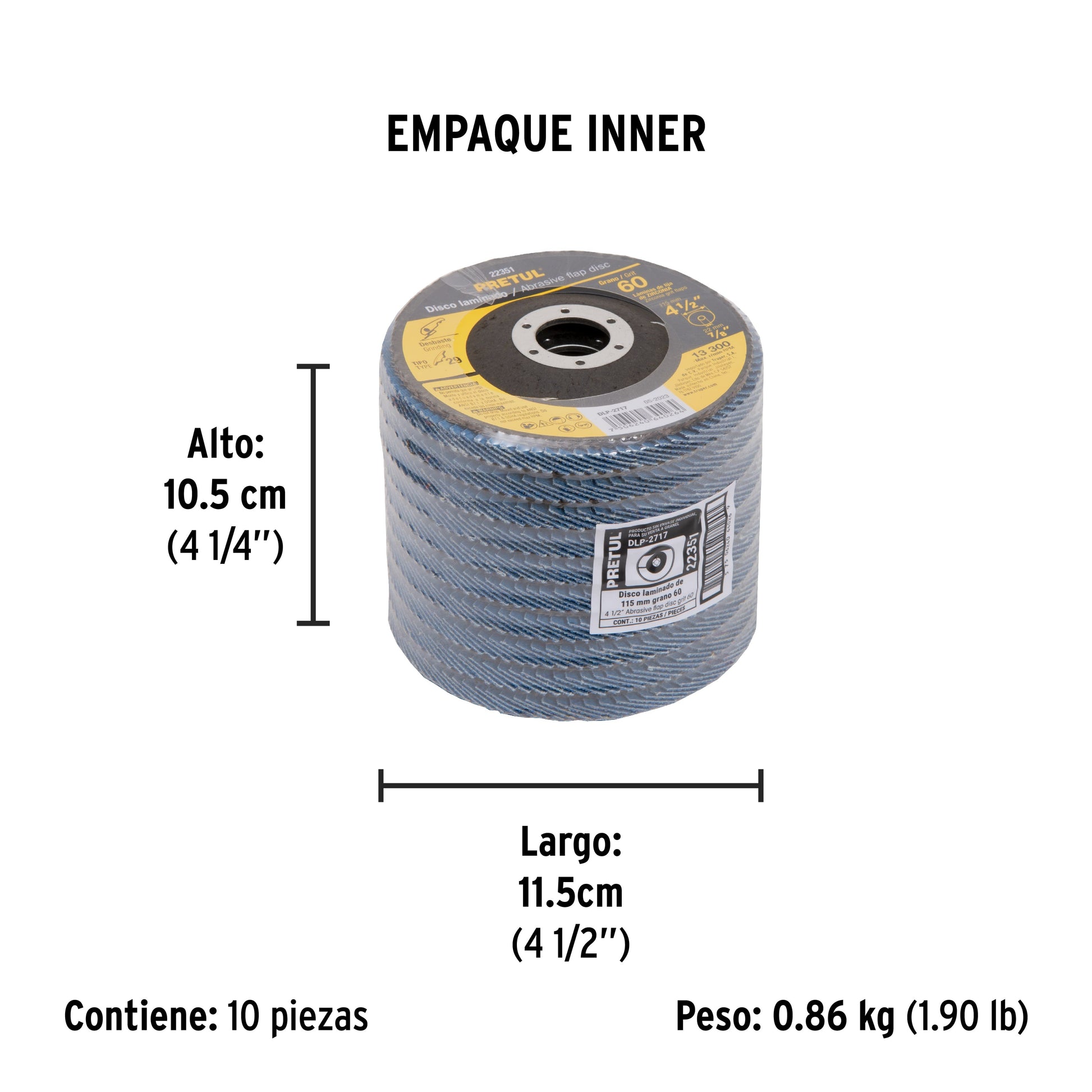 Disco laminado 4-1/2', grano 60 centro 7/8', fibra, PRETUL | DLP-2717 | 22351