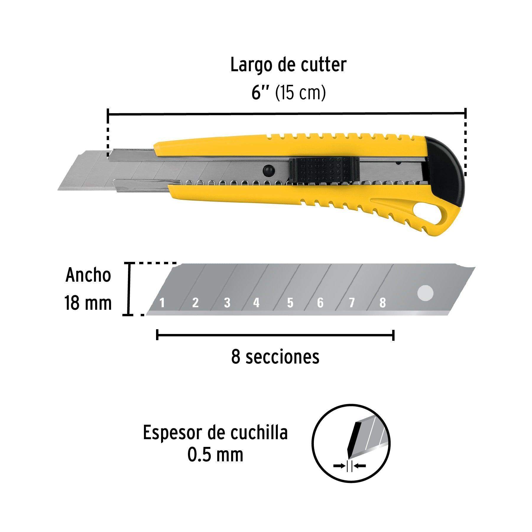 Cutter 18 mm plástico con alma metálica, Pretul | CUT-6P | 22396