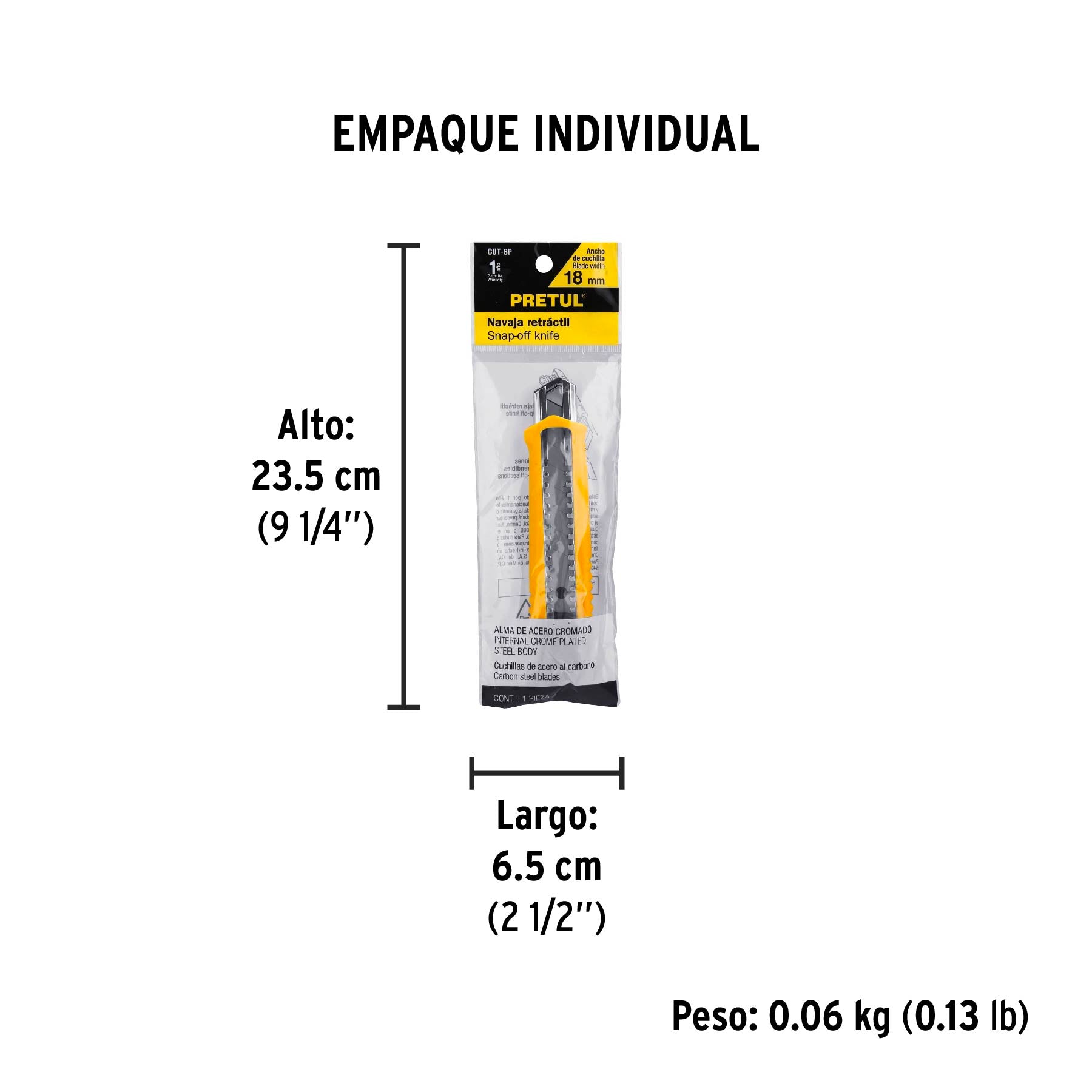 Cutter 18 mm plástico con alma metálica, Pretul | CUT-6P | 22396
