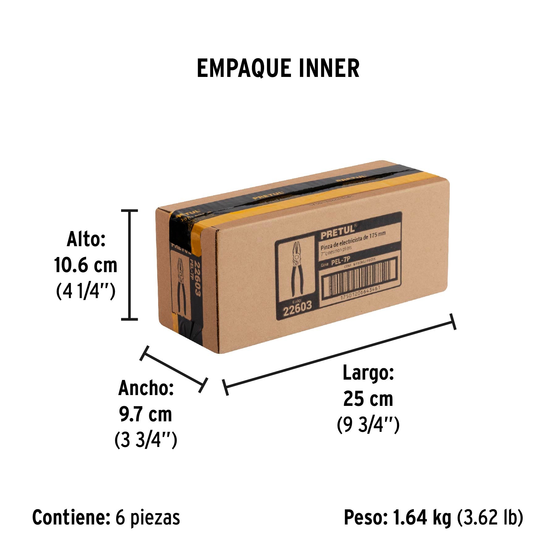 Pinza para electricista 7' mango de PVC, Pretul | PEL-7P | 22603