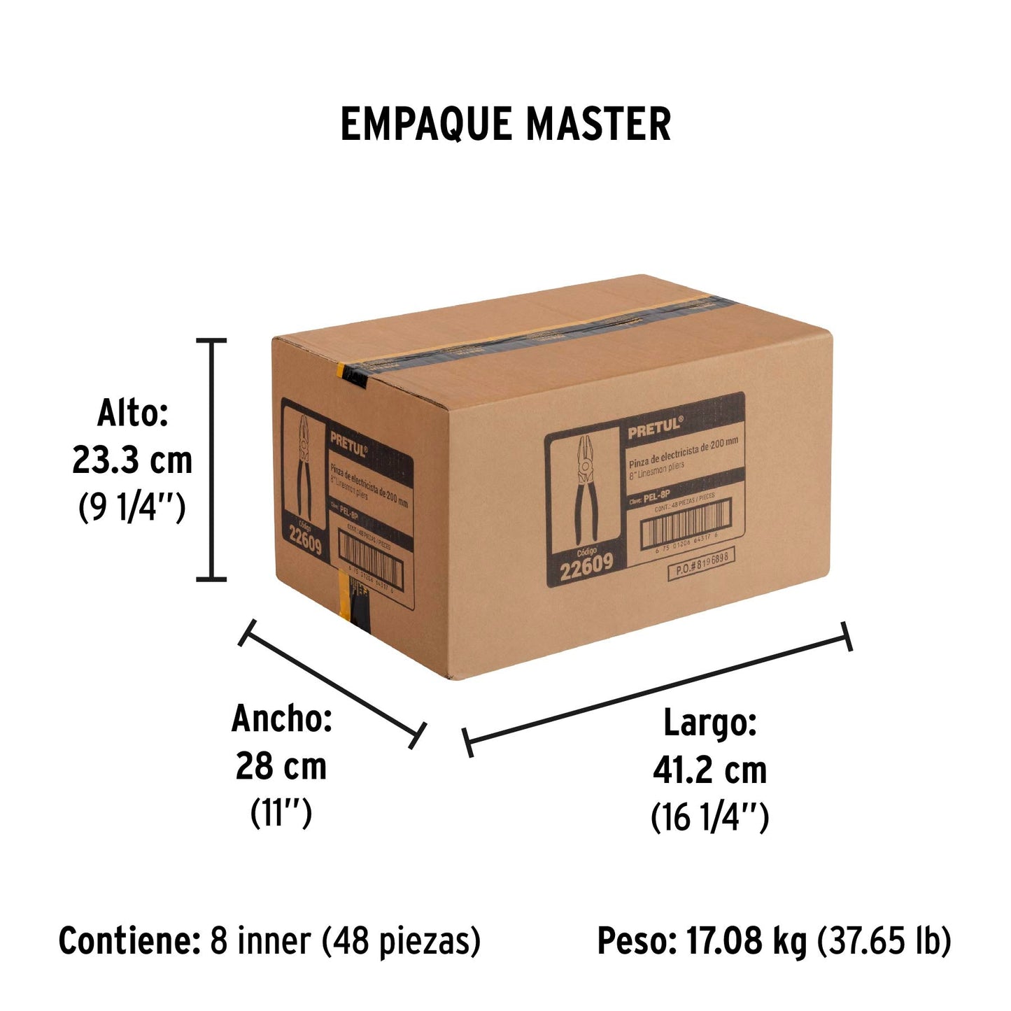 Pinza para electricista 8' mango de PVC, Pretul | PEL-8P | 22609