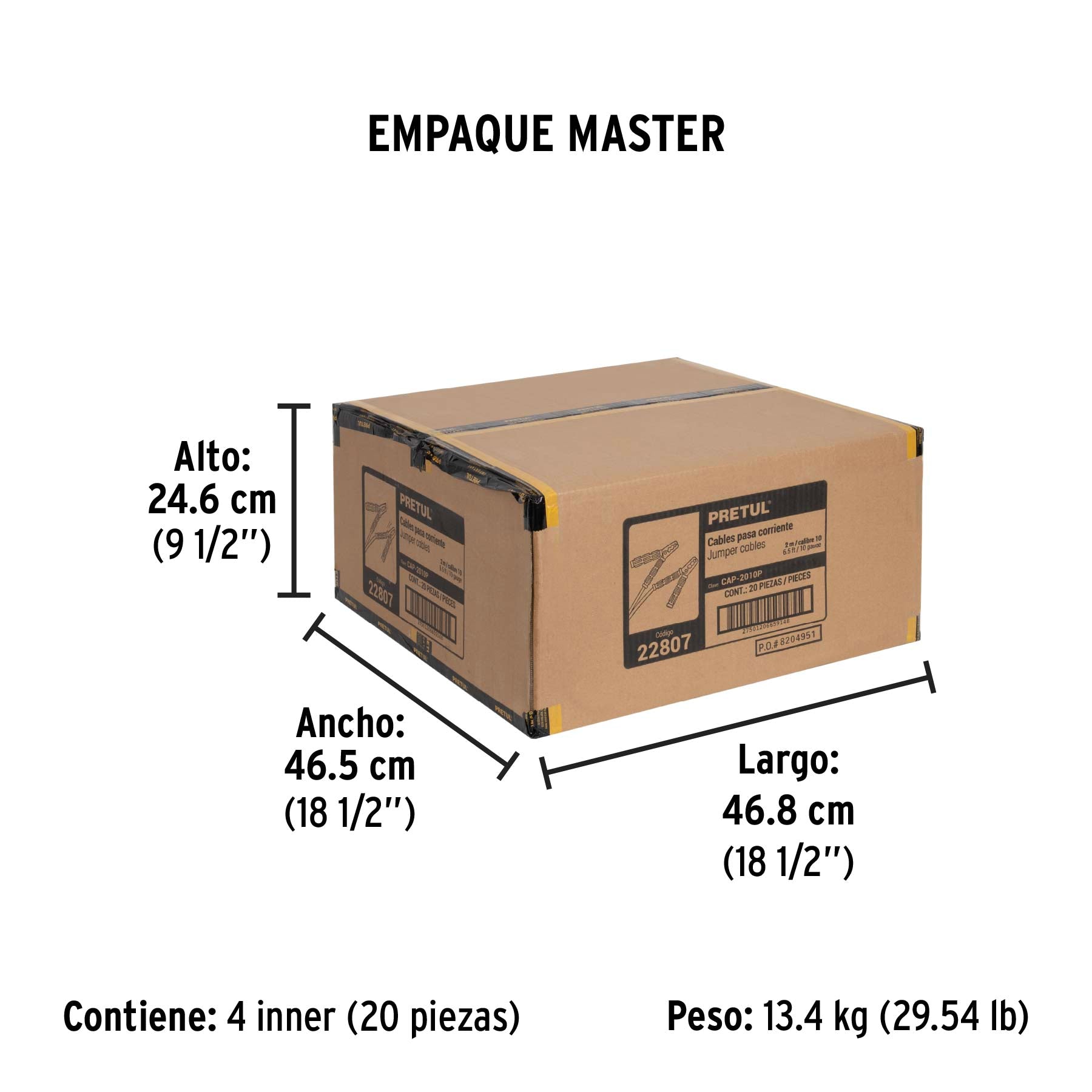 Cables pasa corriente 2 m, 125 A, 10 AWG, Pretul | CAP-2010P | 22807