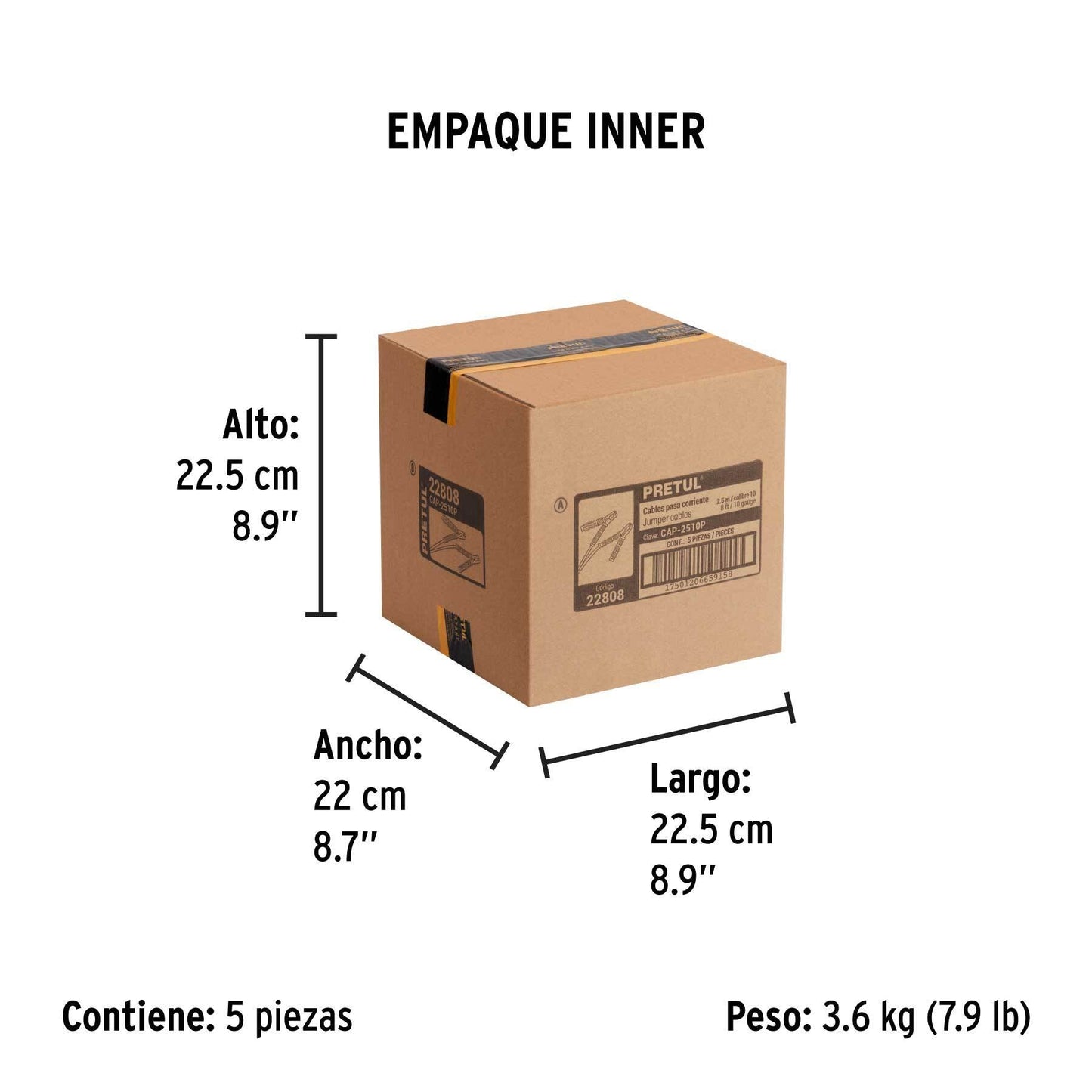 Cables pasa corriente 2.5m, 125 A, 10 AWG, con funda, Pretul | CAP-2510P | 22808