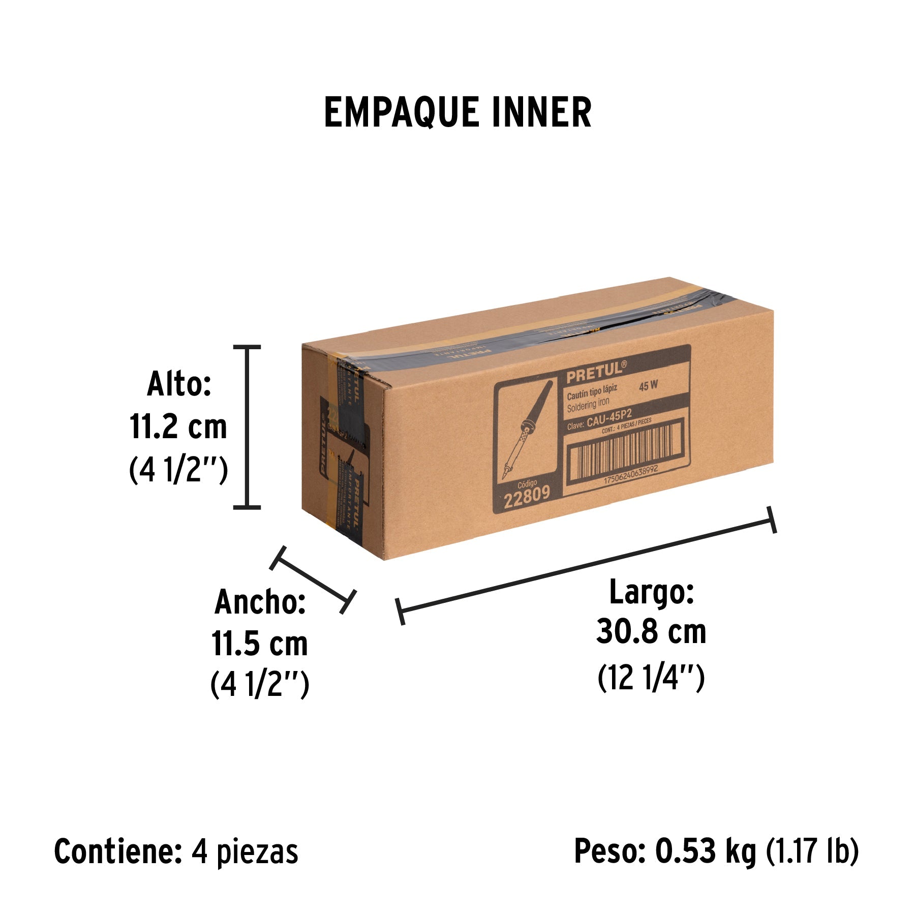Cautín 45 W tipo lápiz para trabajo medio, Pretul | CAU-45P2 | 22809