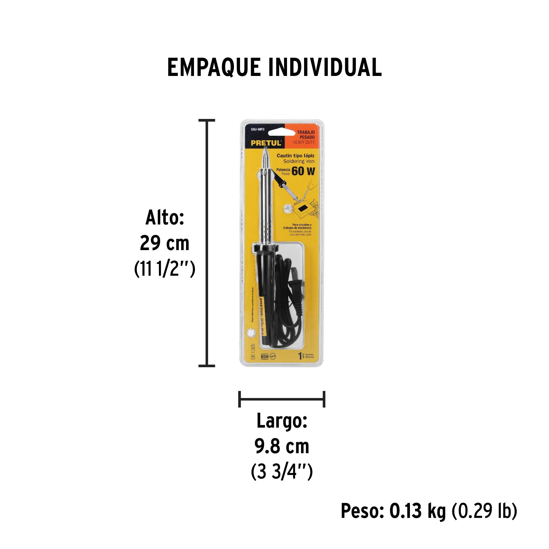 Cautín 60 W tipo lápiz para trabajo pesado, Pretul | CAU-60P2 | 22810