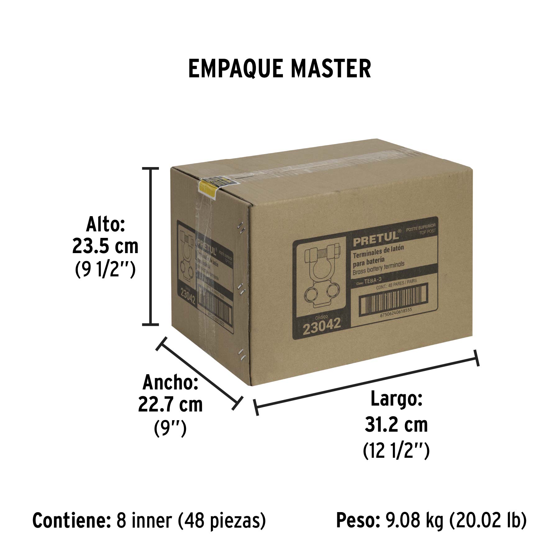 Blíster 2 terminales p/batería, latón poste superior, Pretul | TEBA-3 | 23042