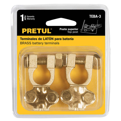 Blíster 2 terminales p/batería, latón poste superior, Pretul | TEBA-3 | 23042