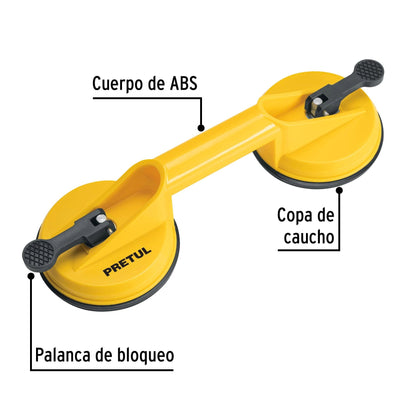 Ventosa de plástico para vidrio, 2 copas de succión, Pretul | VEVI-2 | 23051
