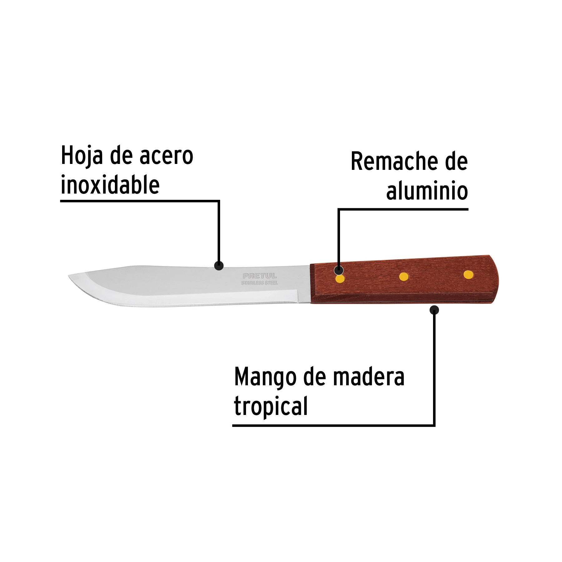 Cuchillo cebollero 6' mango de madera, Pretul | CUCH-M60 | 23076