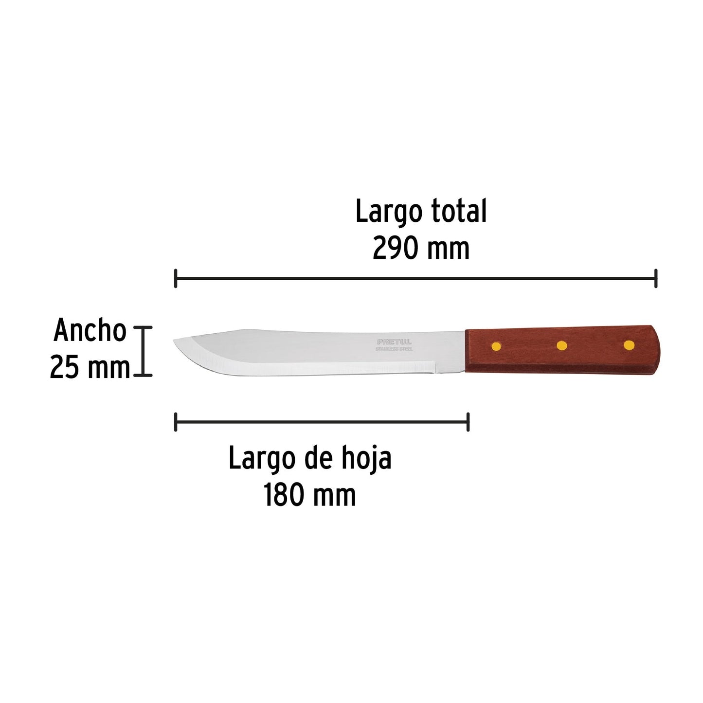 Cuchillo cebollero 7' mango de madera, Pretul | CUCH-M70 | 23077