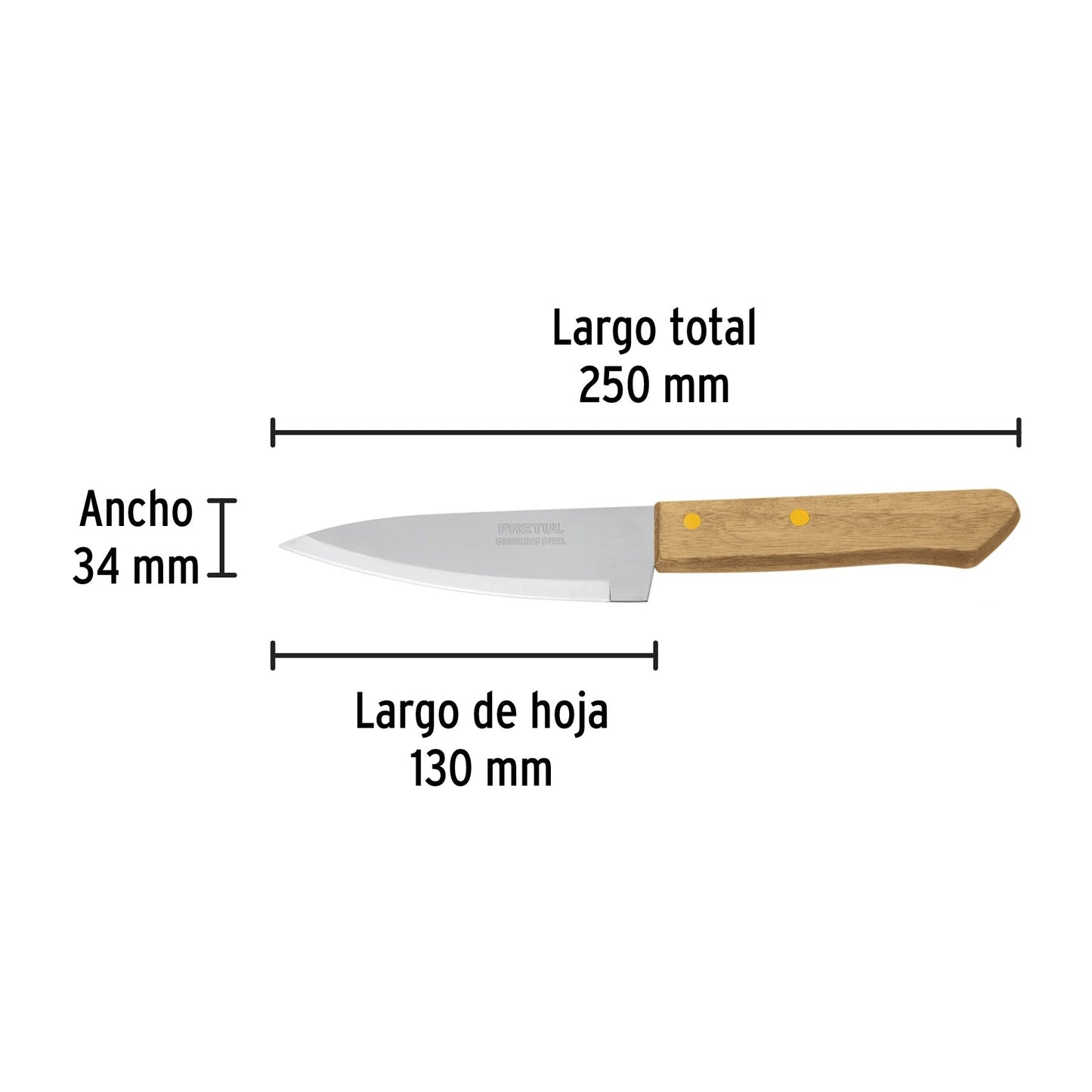 Cuchillo de chef 5' mango de madera, Pretul | CUCH-M51 | 23079