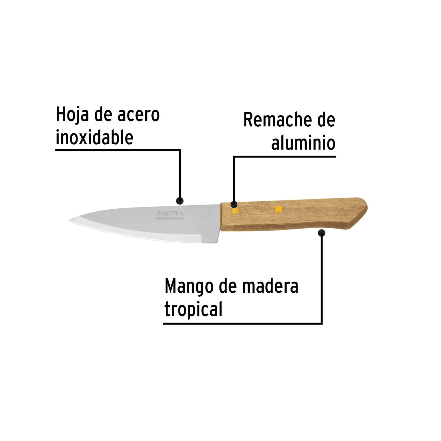 Cuchillo de chef 5' mango de madera, Pretul | CUCH-M51 | 23079