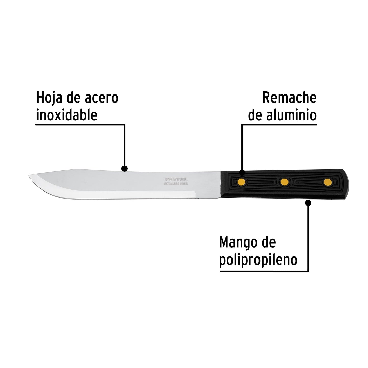 Cuchillo cebollero 7' mango de polipropileno, Pretul | CUCH-P70 | 23086
