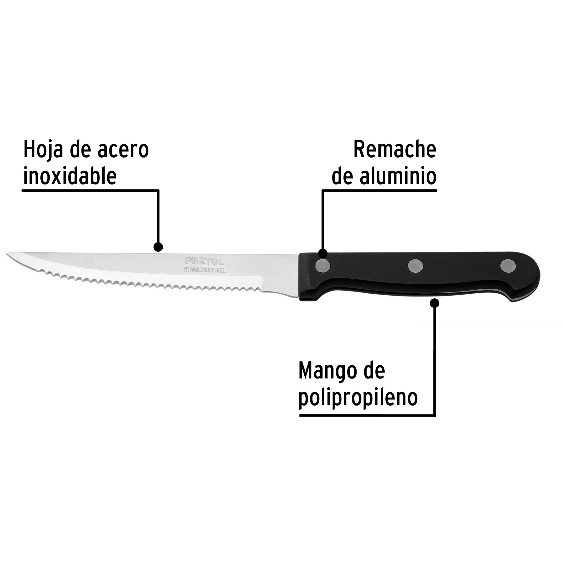 Cuchillo con sierra para asado 5' mango de plástico, Pretul | CUCH-P52 | 23092