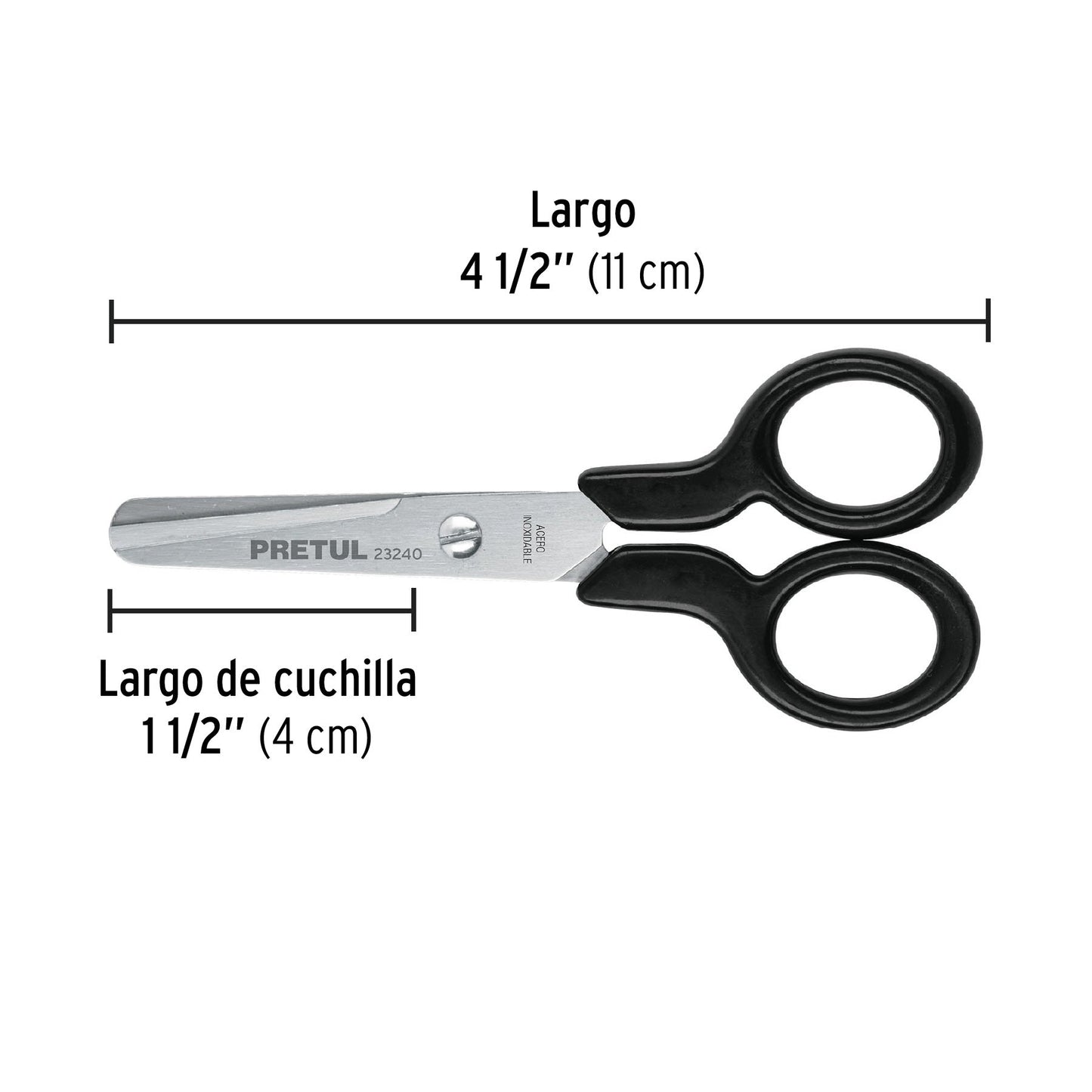 Tijera 4-1/2' de acero inoxidable punta roma escolar, PRETUL | TIES-4-1/2 | 23240