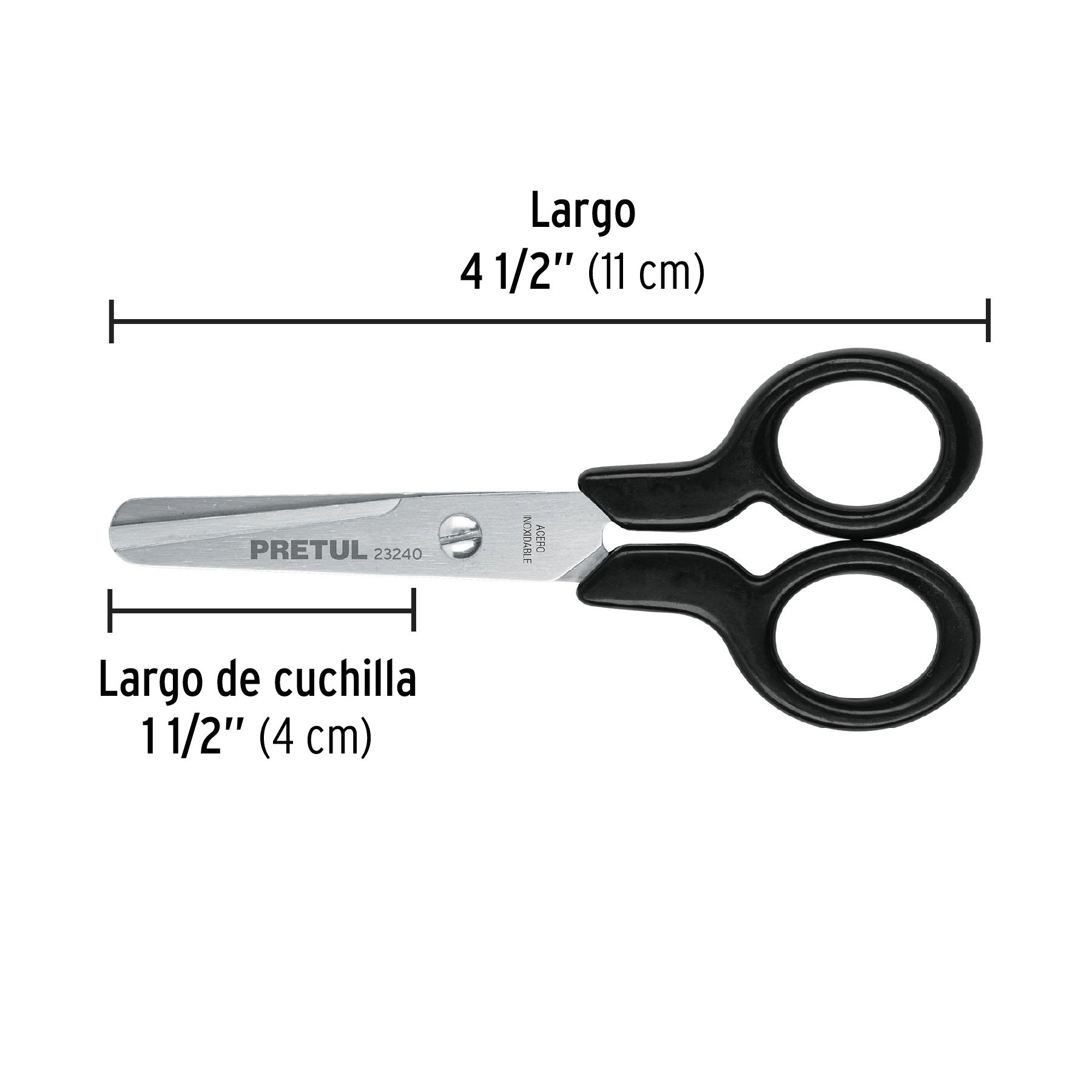 Tijera 4-1/2' de acero inoxidable punta roma escolar, PRETUL | TIES-4-1/2 | 23240