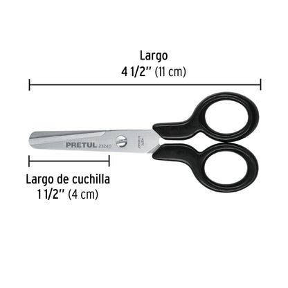 Tijera 4-1/2' de acero inoxidable punta roma escolar, PRETUL | TIES-4-1/2 | 23240