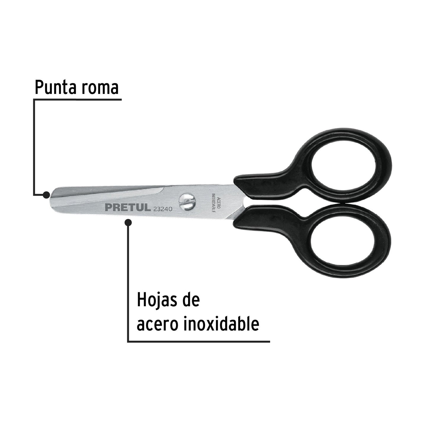 Tijera 4-1/2' de acero inoxidable punta roma escolar, PRETUL | TIES-4-1/2 | 23240