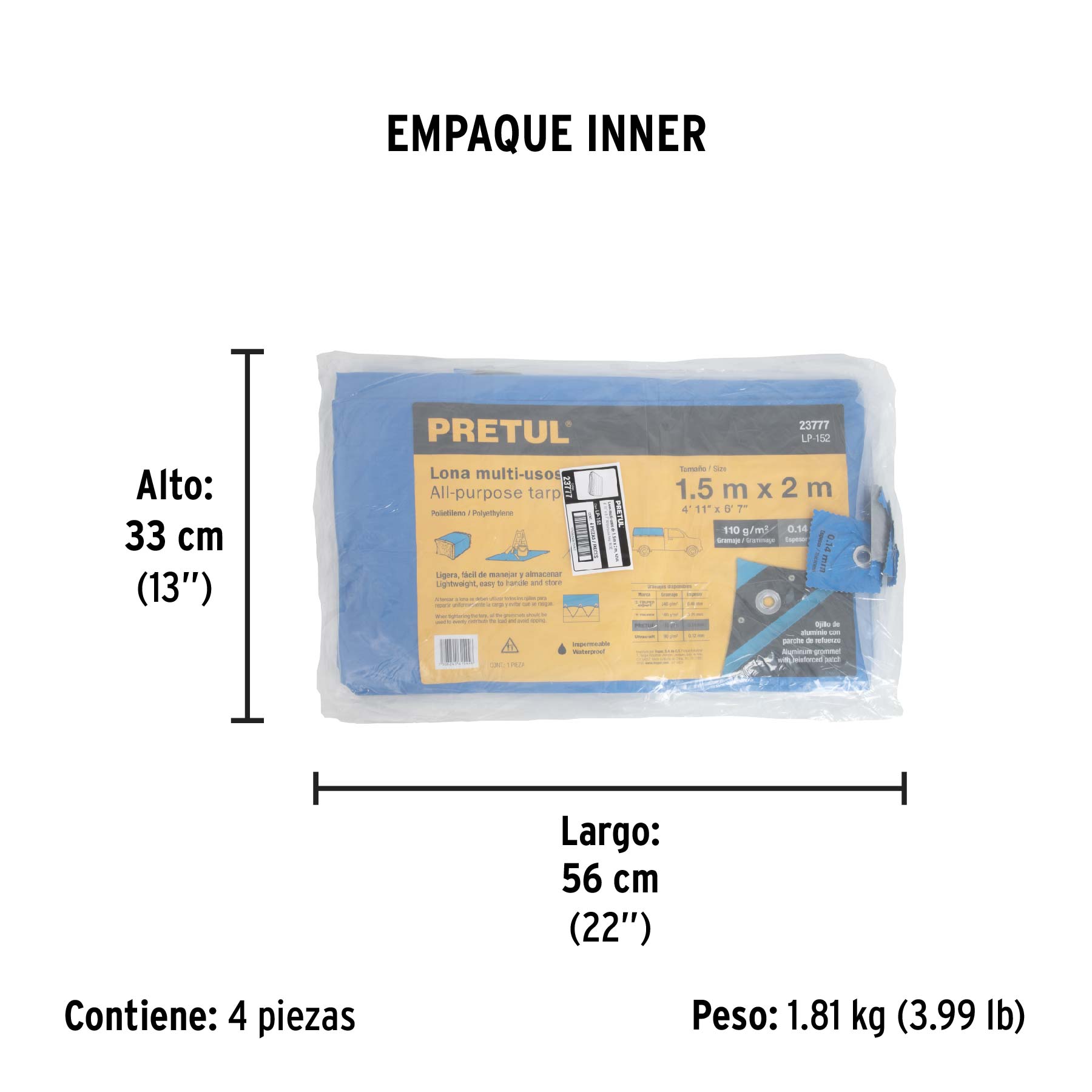 Lona de polietileno 1.5 x 2 m, azul, 110 g/m2, PRETUL | LP-152 | 23777