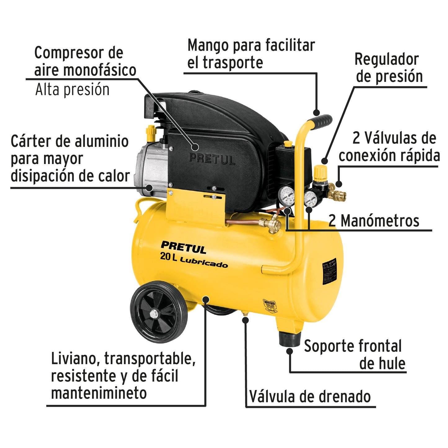 Kit Compresor lub, 20L, manguera y pistola grav,127V, PRETUL | COMP-KIT20P3 | 24079