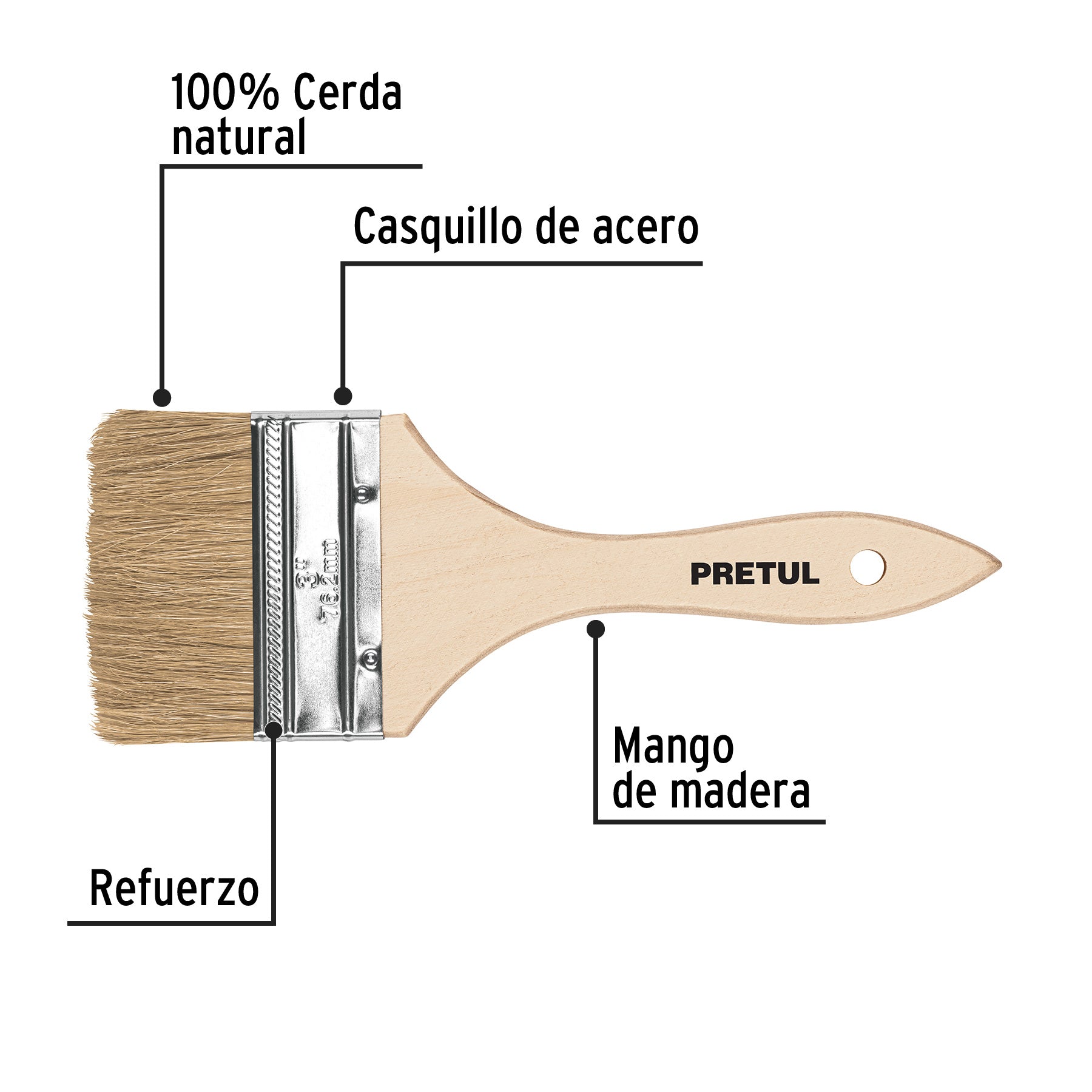 Brocha uso general de 3' con mango de madera, Pretul | BRE-3 | 24475