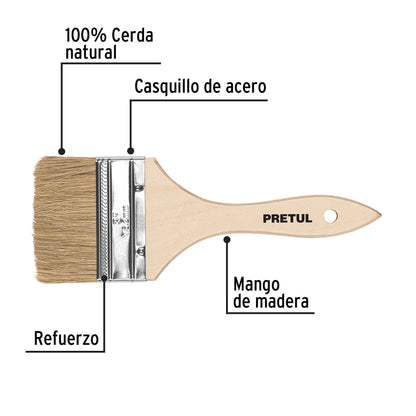 Brocha uso general de 3' con mango de madera, Pretul | BRE-3 | 24475