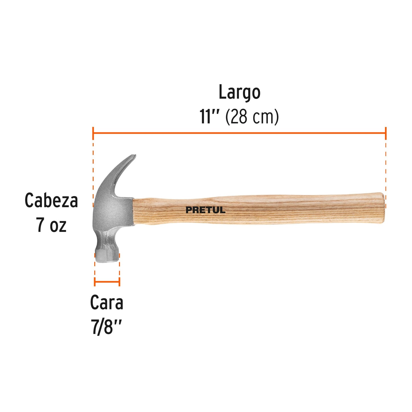 Martillo semipulido, 7 oz, uña curva, PRETUL | MA-7P | 25000