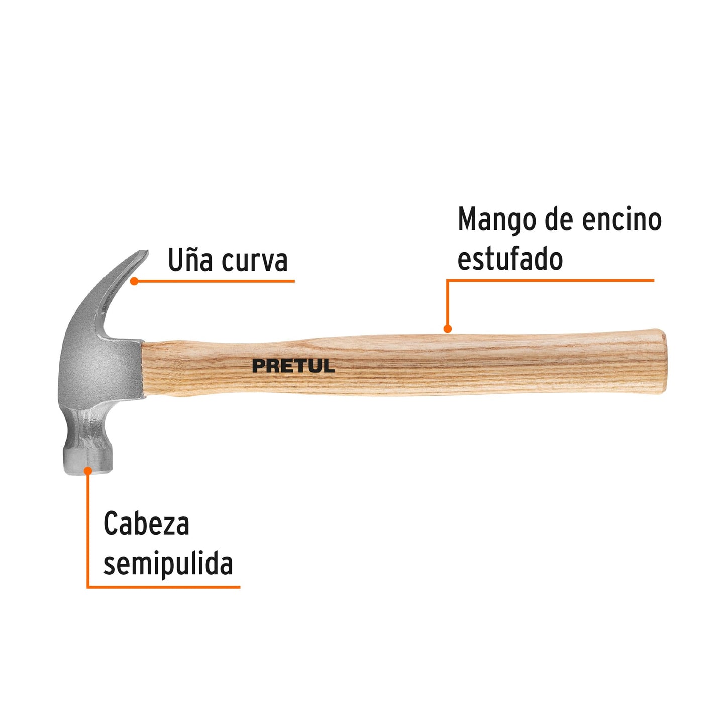 Martillo semipulido, 7 oz, uña curva, PRETUL | MA-7P | 25000