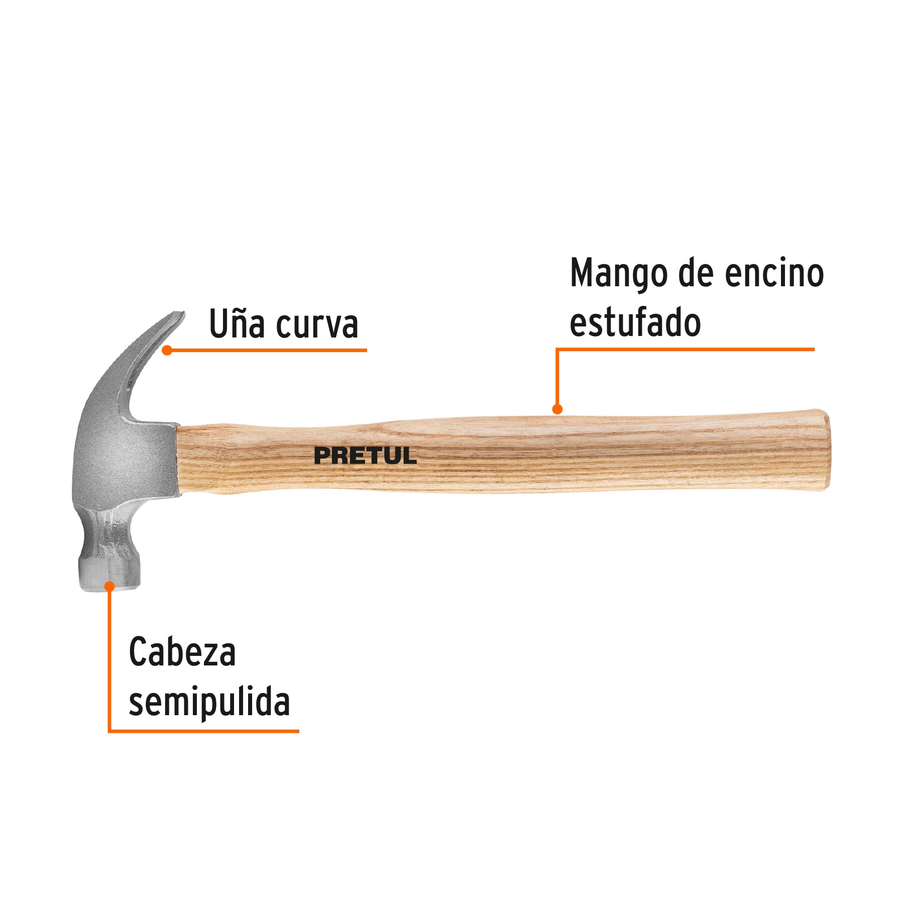 Martillo semipulido, 7 oz, uña curva, PRETUL | MA-7P | 25000