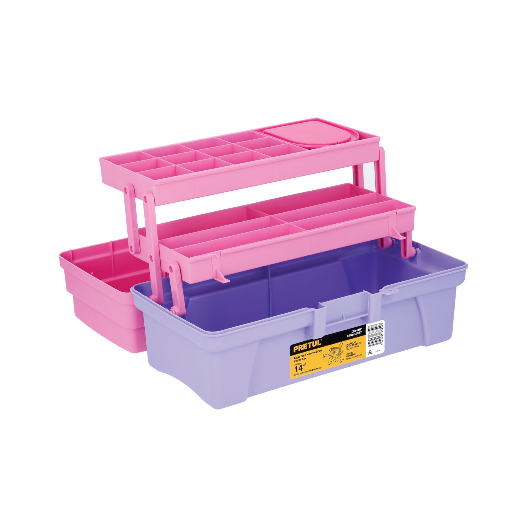 Caja cosmetiquera 14', doble bandeja, rosa, PRETUL | CCO-14RP | 25052