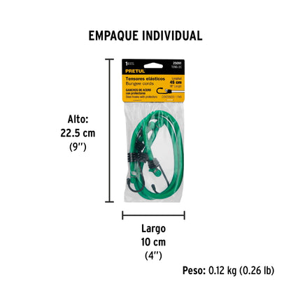 Bolsa con 2 tensores elásticos verdes de 45 cm, Pretul | TENS-2C | 25091