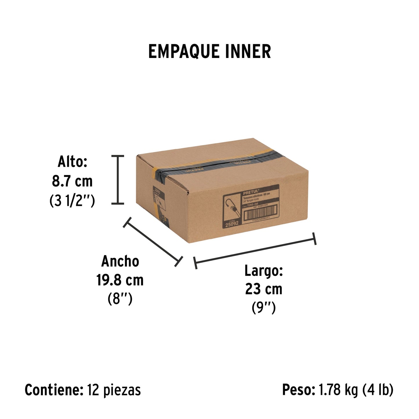 Bolsa con 2 tensores elásticos amarillos de 60 cm, Pretul | TENS-2M | 25092