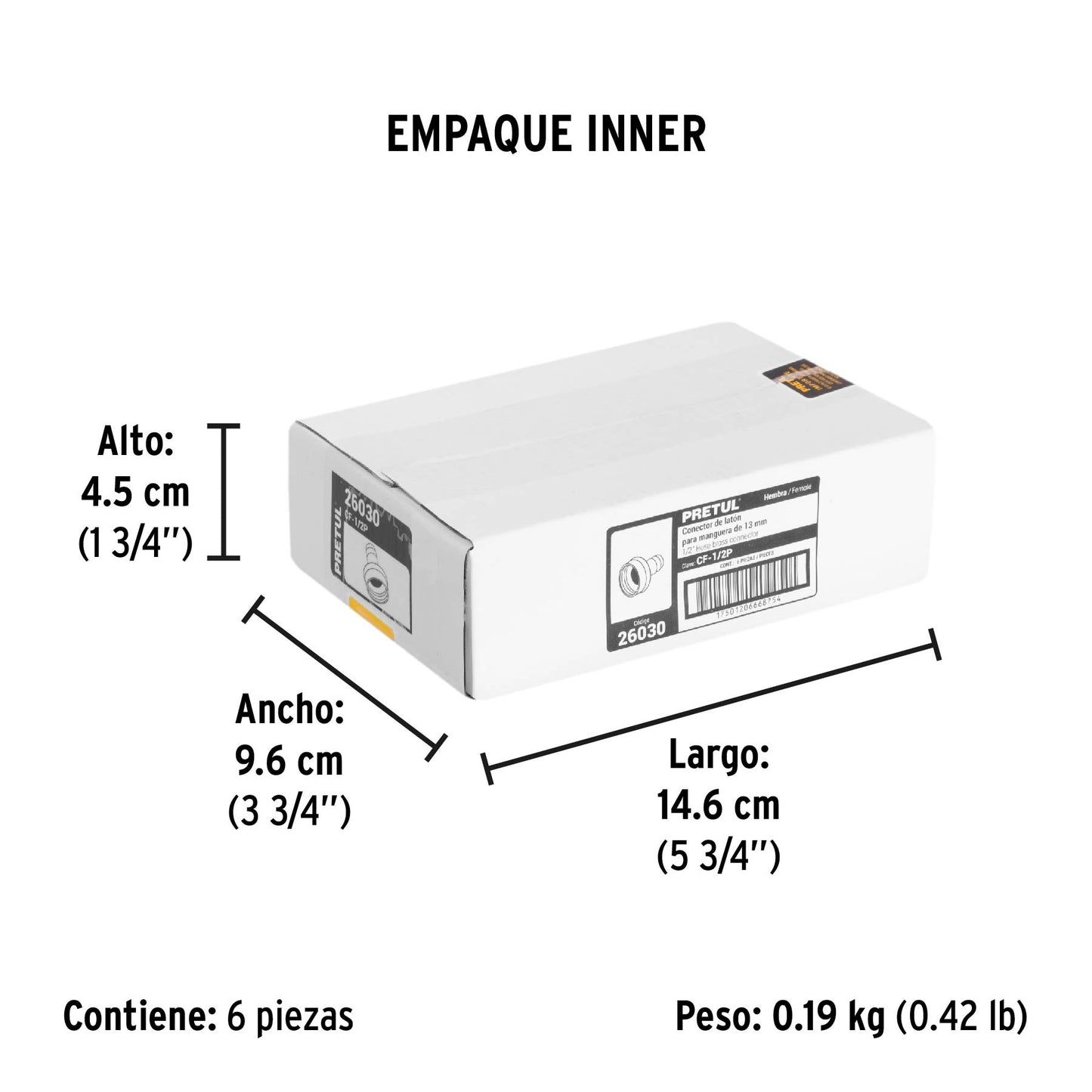 Conector 1/2' hembra de latón laminado, Pretul | CF-1/2P | 26030