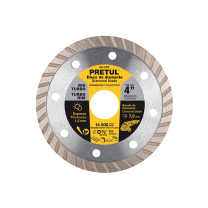 Disco de diamante de 4' x 1.2 mm, rin turbo, PRETUL | DID-240P | 27016
