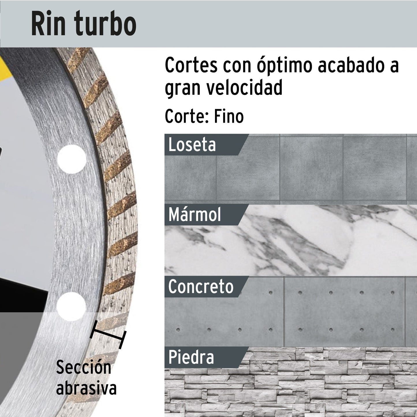 Disco de diamante de 4' x 1.2 mm, rin turbo, PRETUL | DID-240P | 27016